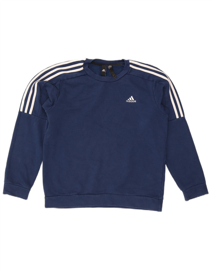 Adidas Mens Moletom Jumper Pequeno Algodão Azul Marinho