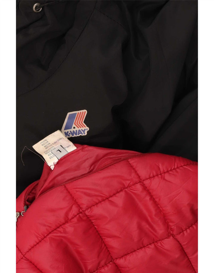 Jaqueta acolchoada reversível com capuz feminino K-Way Reino Unido 14 grande nylon preto