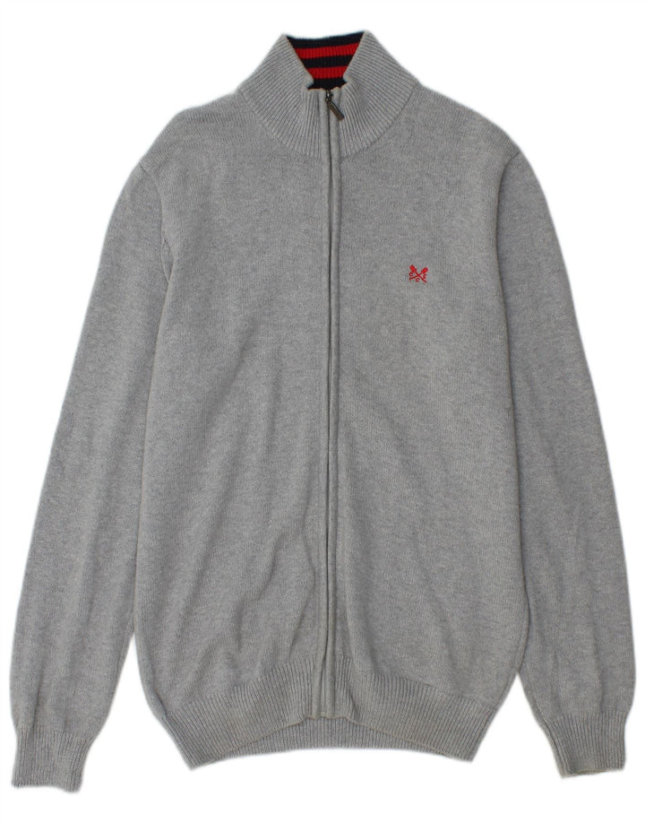 CREW CLOTHING Suéter cardigã masculino algodão cinza médio