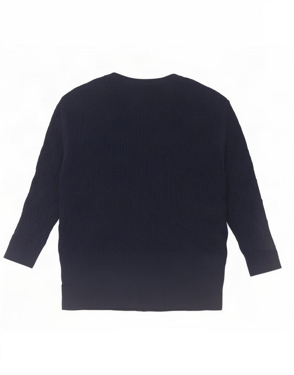 Suéter cardigã feminino Marks & Spencer manga 3/4 Reino Unido 16 grande azul marinho