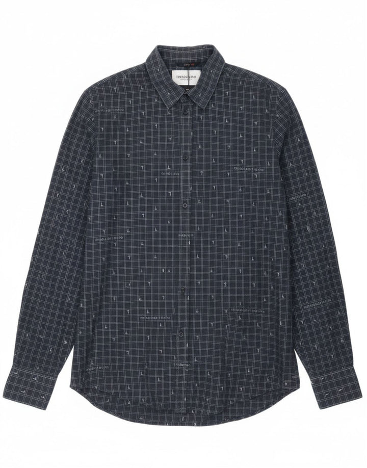 Trussardi Jeans Camisa masculina tamanho 42 grande azul marinho guingão