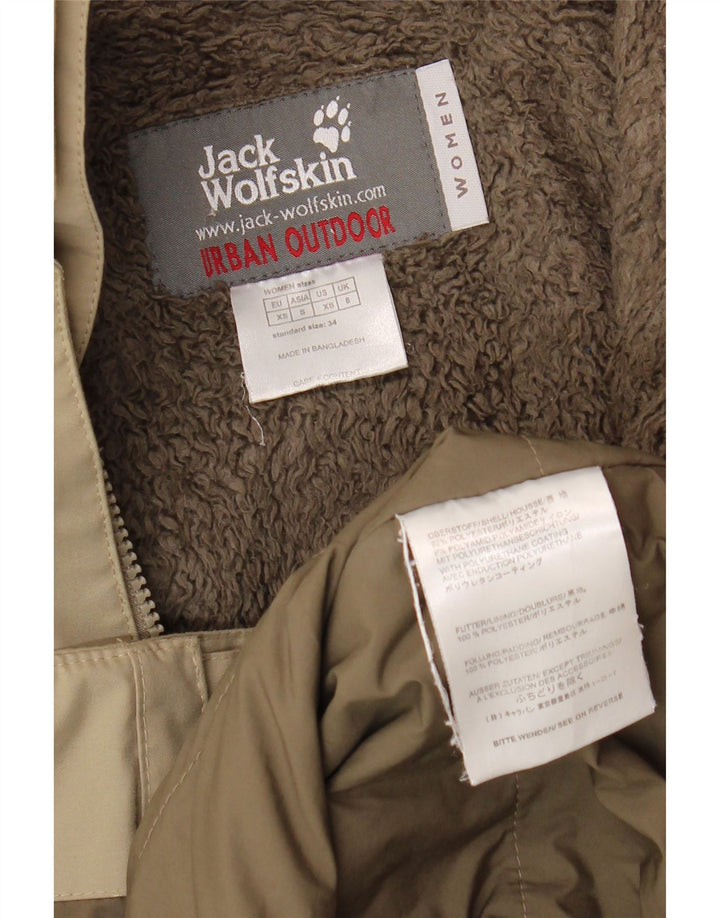 Jaqueta parka feminina com capuz Jack Wolfskin Reino Unido 8 poliéster cáqui pequeno