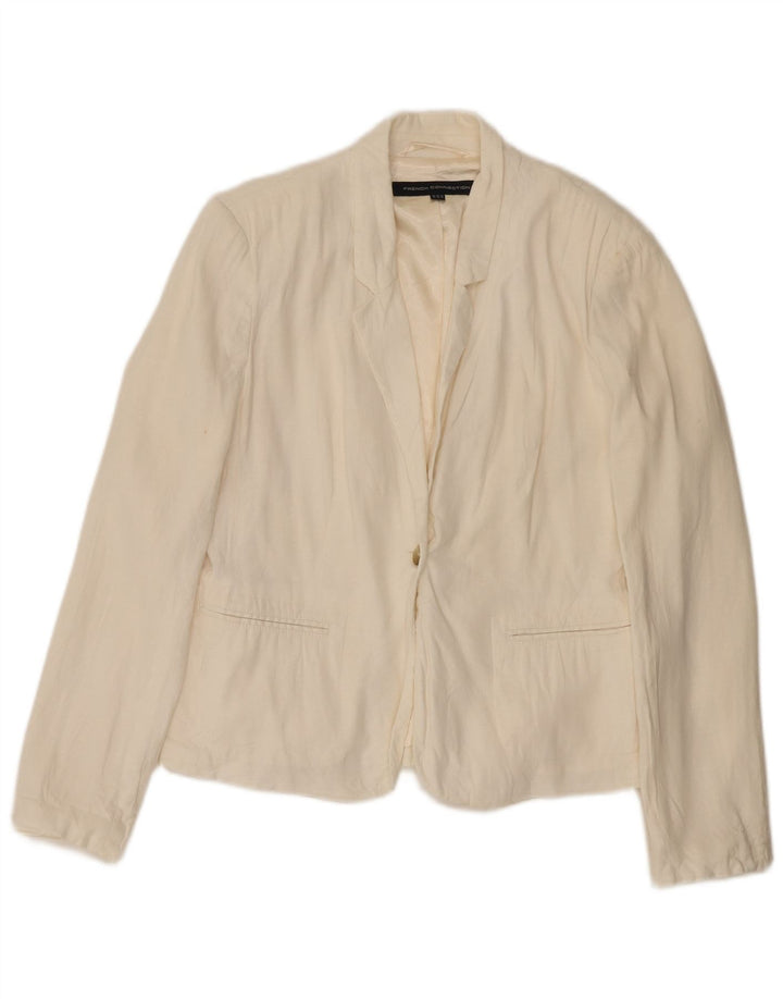 Jaqueta blazer feminina de 1 botão French Connection UK 12 linho branco médio