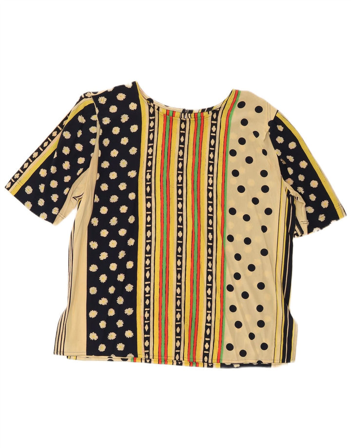 Blusa feminina vintage UK 16 grande geométrica multicolorida