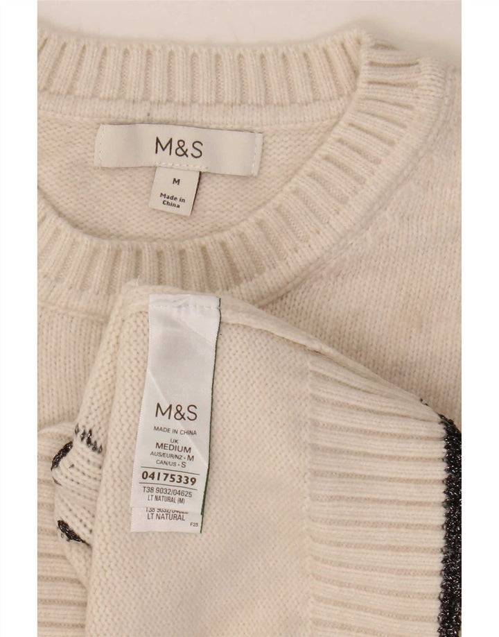 Suéter feminino Marks & Spencer com gola redonda UK 14 médio off white