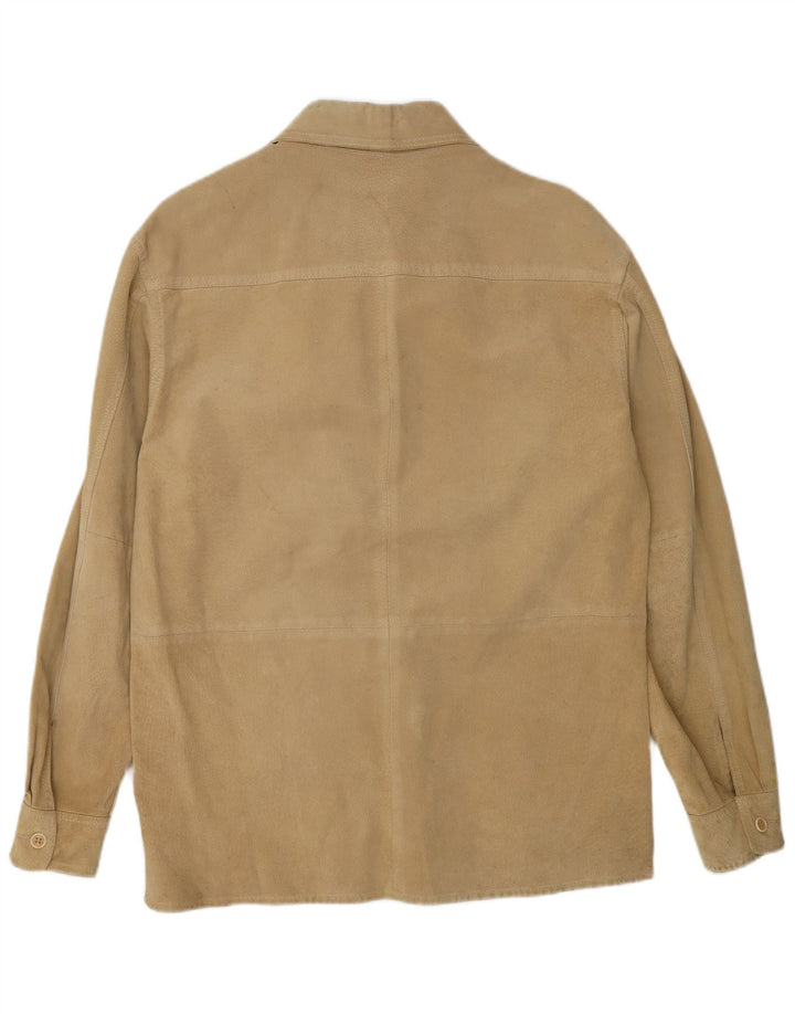 Camisa masculina de camurça Benetton couro bege médio