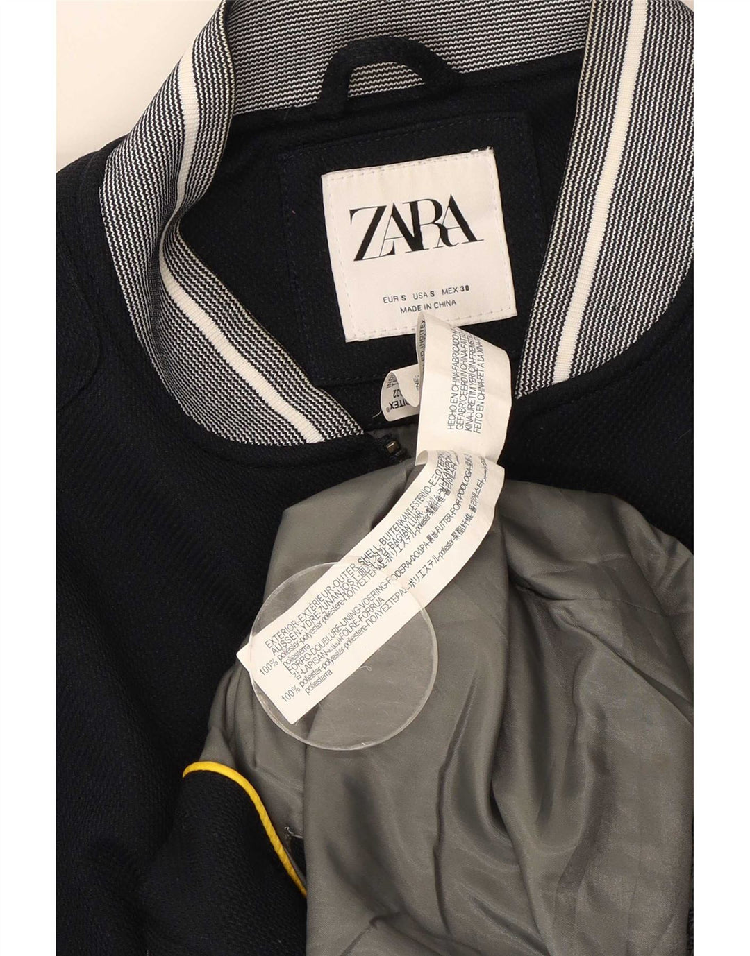 Jaqueta bomber masculina Zara UK 36 poliéster azul marinho pequeno