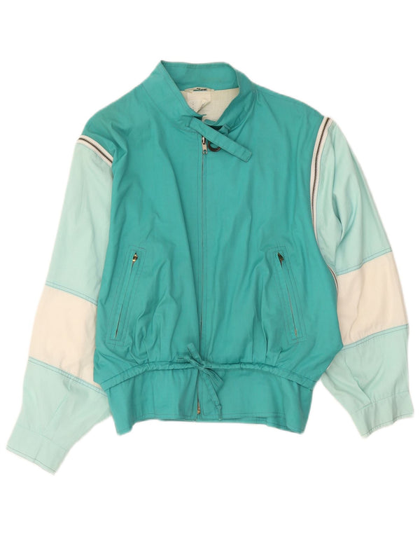 Jaqueta bomber feminina vintage UK 12 poliéster colorblock turquesa médio