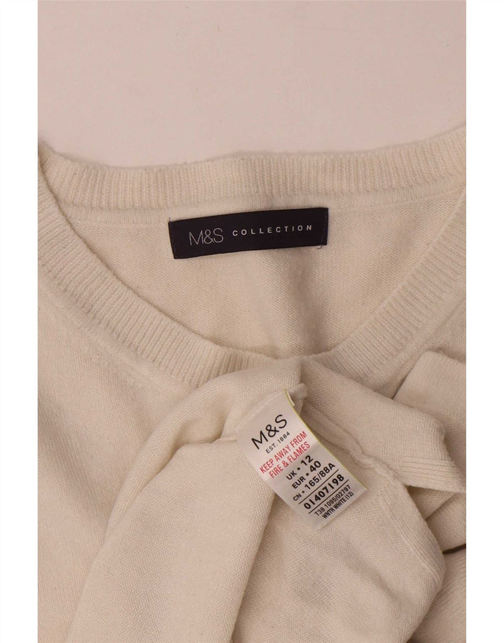 Suéter feminino Marks & Spencer com gola redonda Reino Unido 12 acrílico branco médio