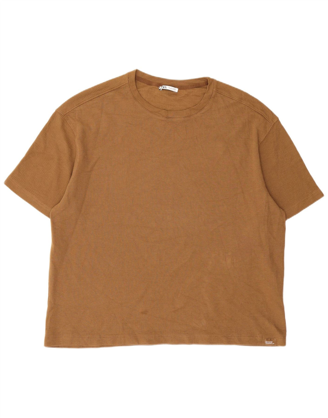 Camiseta masculina Zara Top grande algodão bege