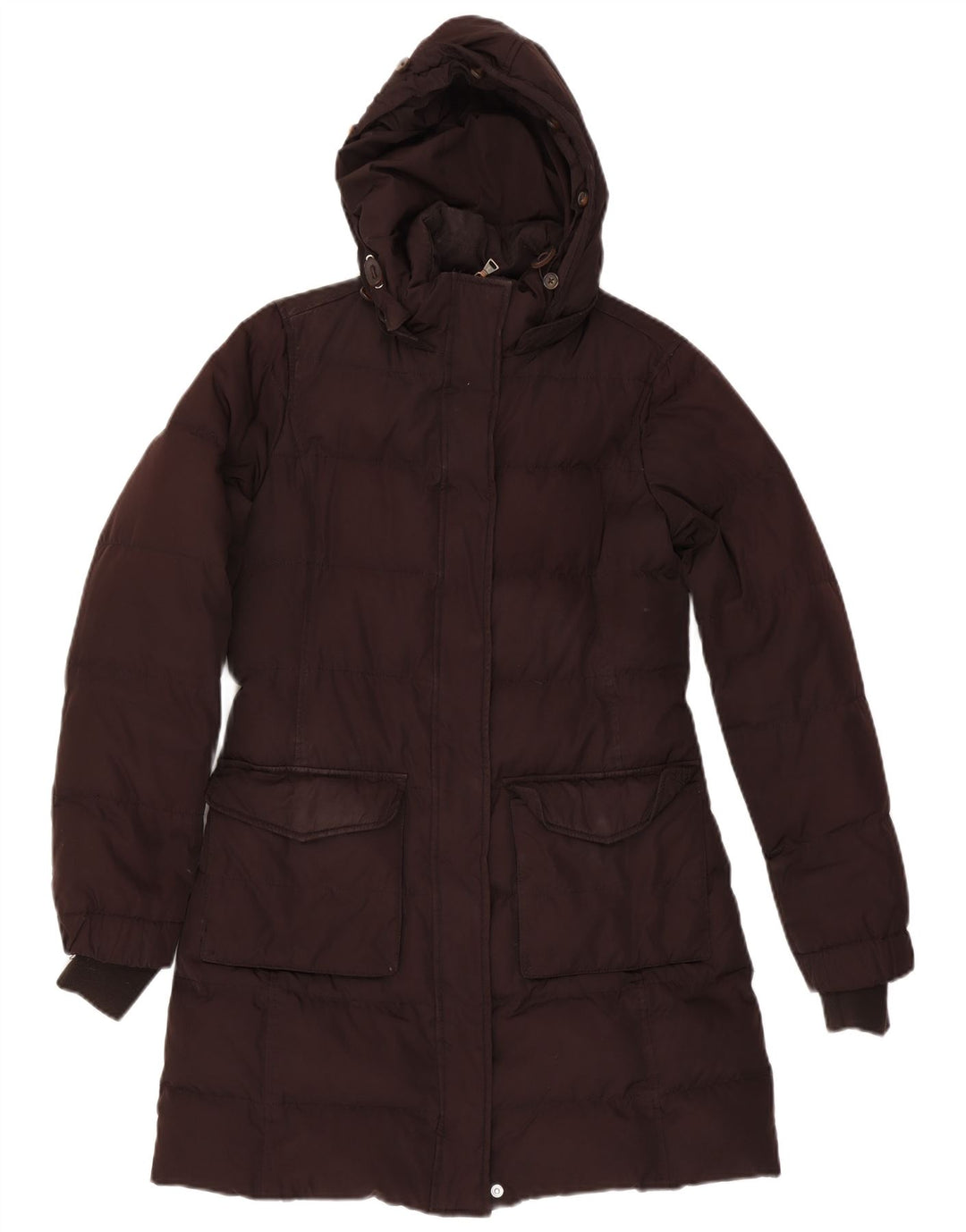 Casaco acolchoado com capuz feminino Tommy Hilfiger Reino Unido 14 poliéster marrom médio