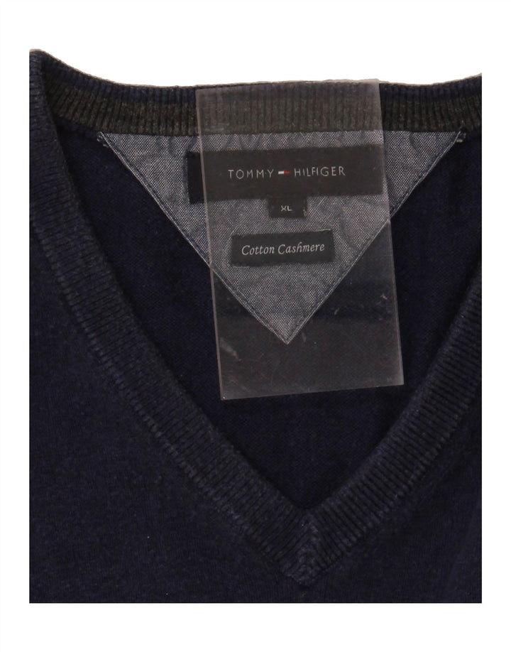 TOMMY HILFIGER Mens V-Neck Jumper Sweater XL Navy Blue Cotton Vintage Tommy Hilfiger and Second-Hand Tommy Hilfiger from Messina Hembry 