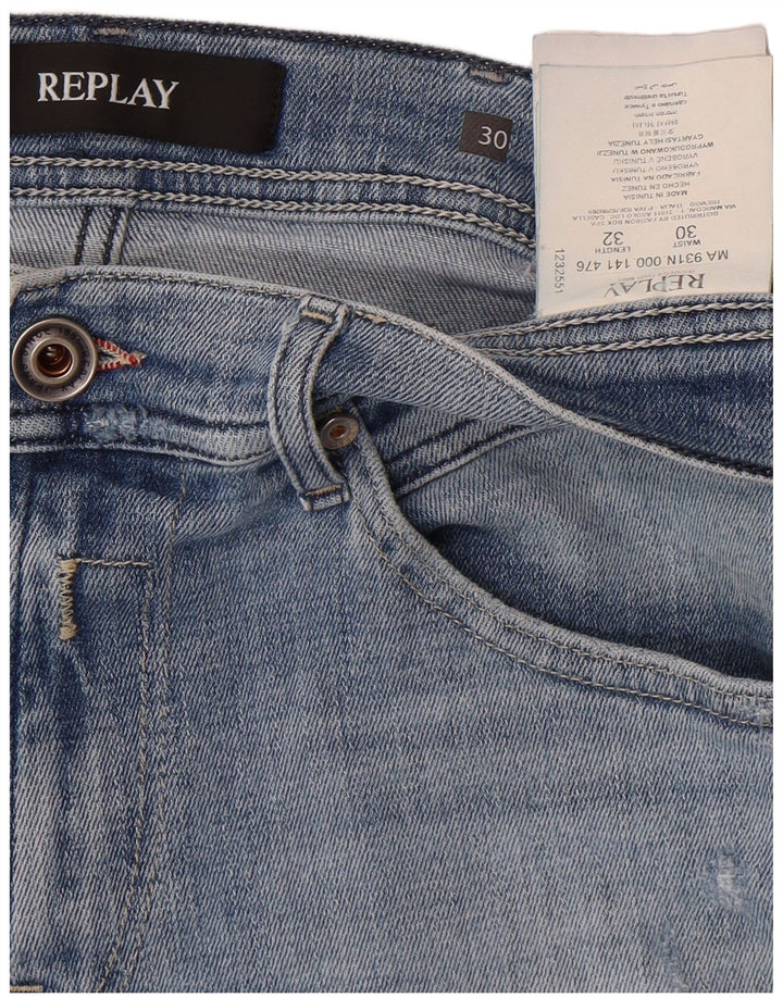 Replay jeans feminino cortado desgastado W30 L24 algodão azul
