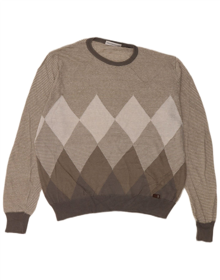 Suéter masculino Trussardi com gola redonda, grande cinza argyle/diamante