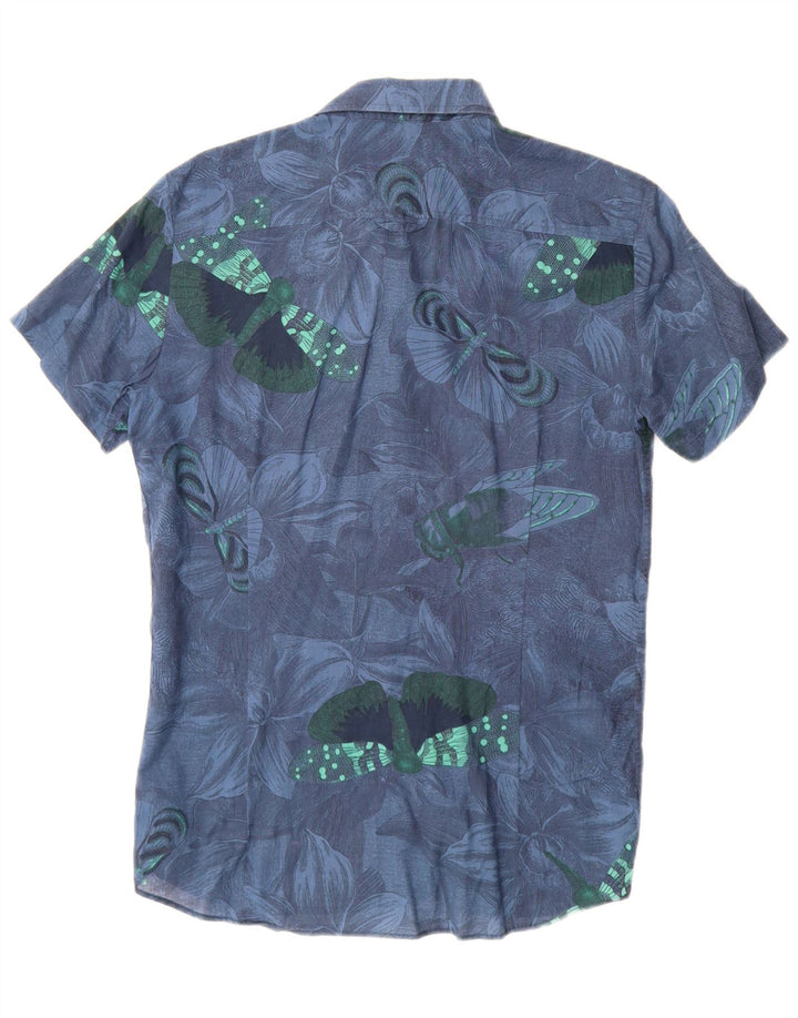 SISLEY Mens Regular Fit Short Sleeve Shirt Small Blue Floral