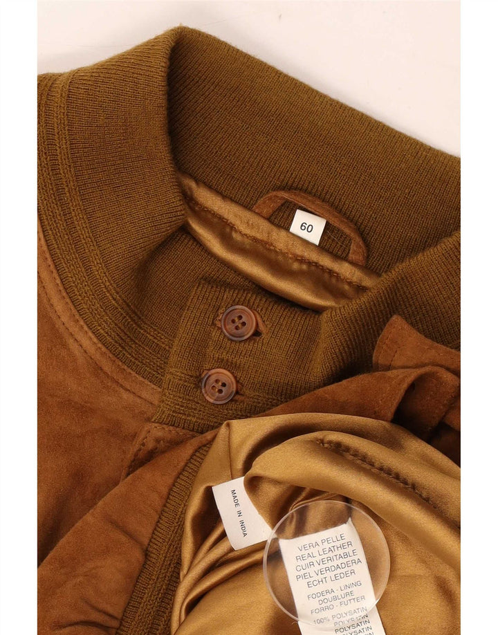 Jaqueta bomber masculina vintage de camurça IT 60 5XL couro marrom