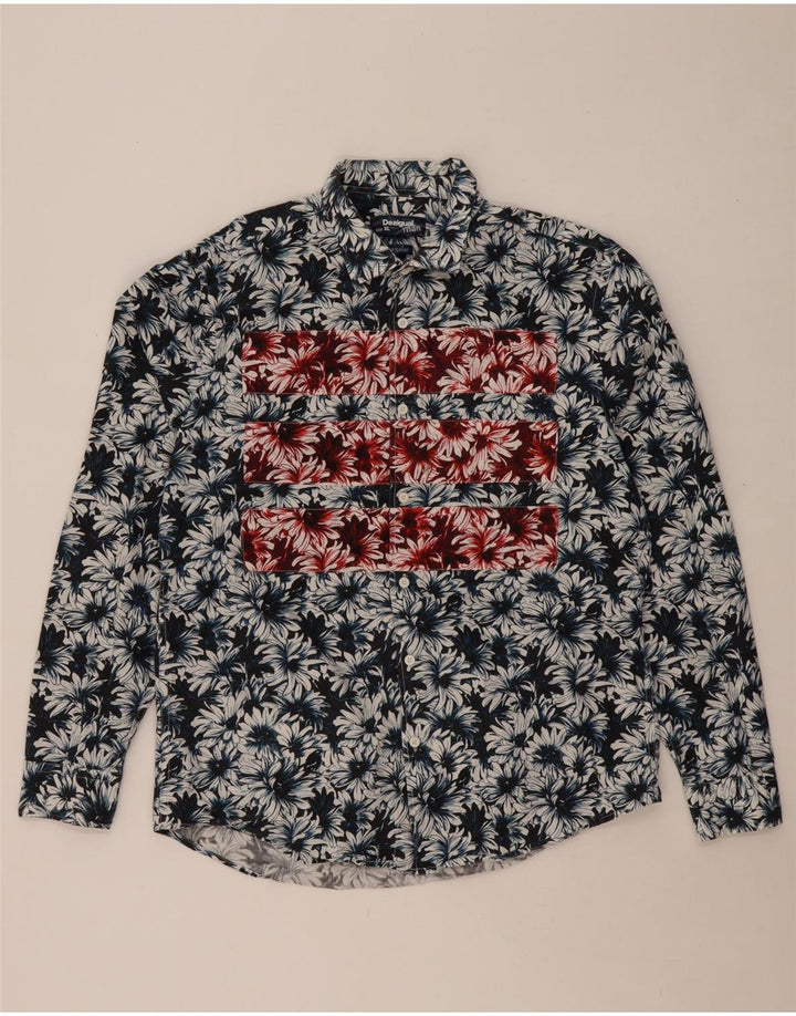 Camisa masculina DESIGUAL XL azul marinho floral algodão