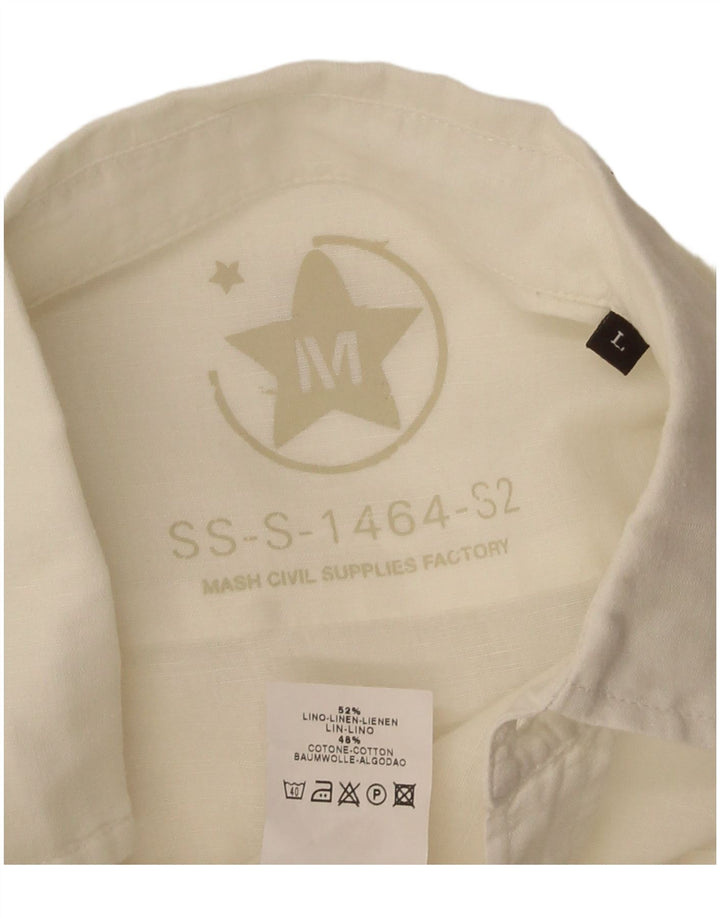 Camisa masculina de manga curta Mash grande em linho branco