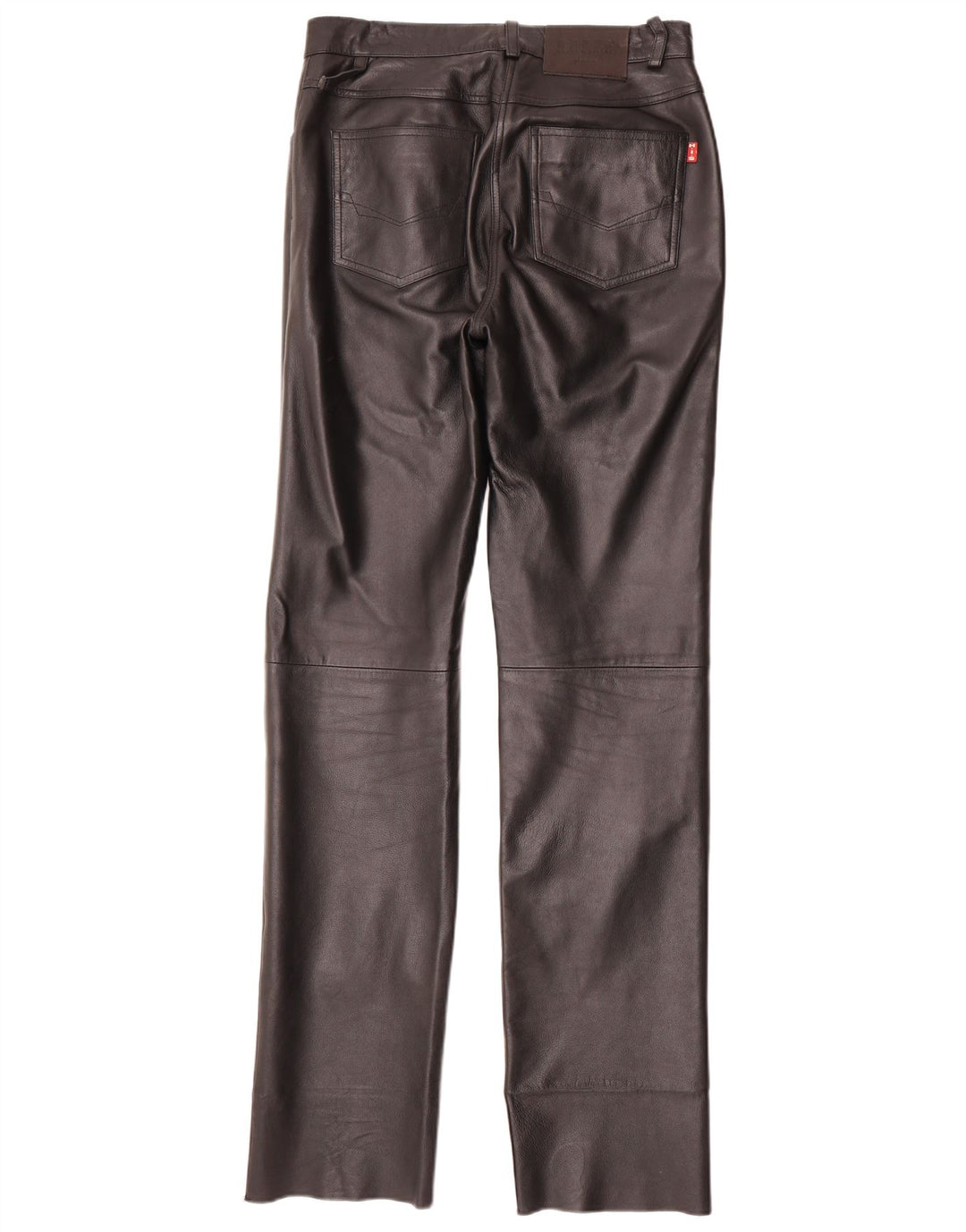 Calça feminina de couro reta H.I.S EU 38 Médio W28 L34 preta
