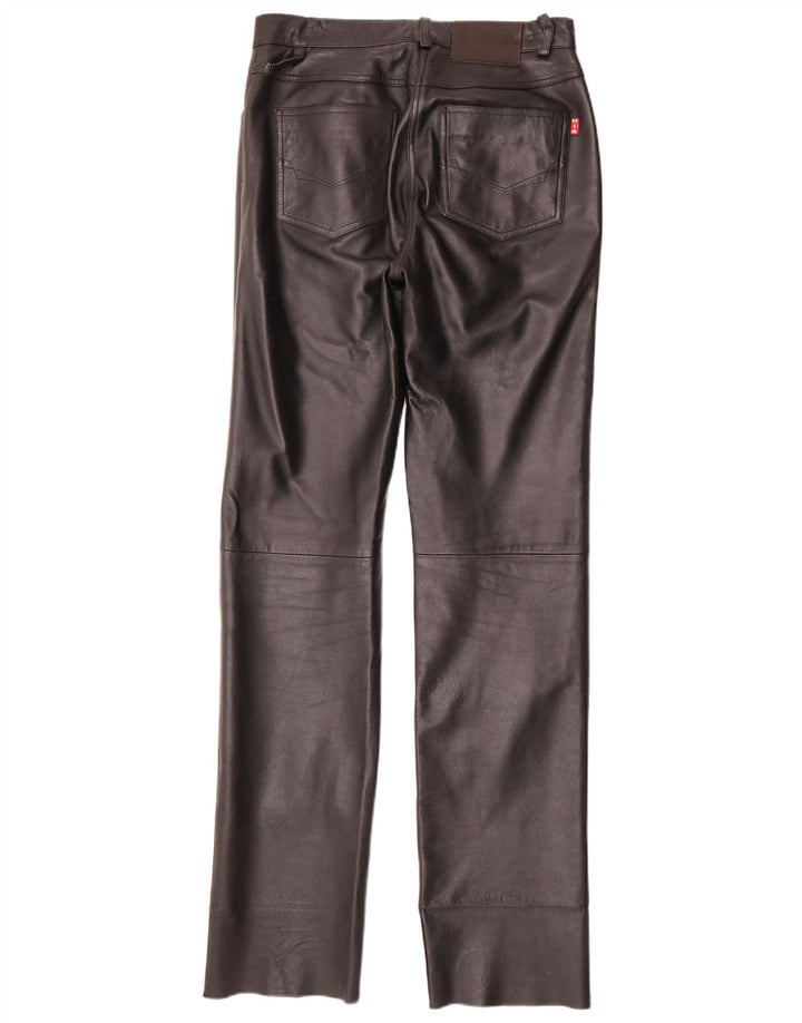 Calça feminina de couro reta H.I.S EU 38 Médio W28 L34 preta