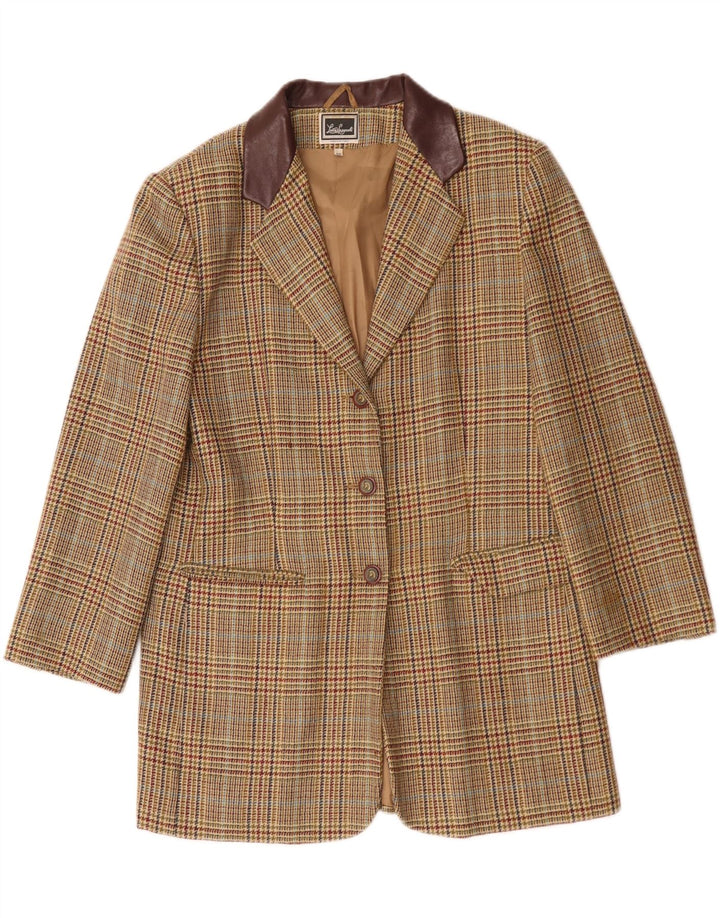 Luisa Spagnoli jaqueta blazer feminina de 3 botões IT 46 grande bege houndstooth
