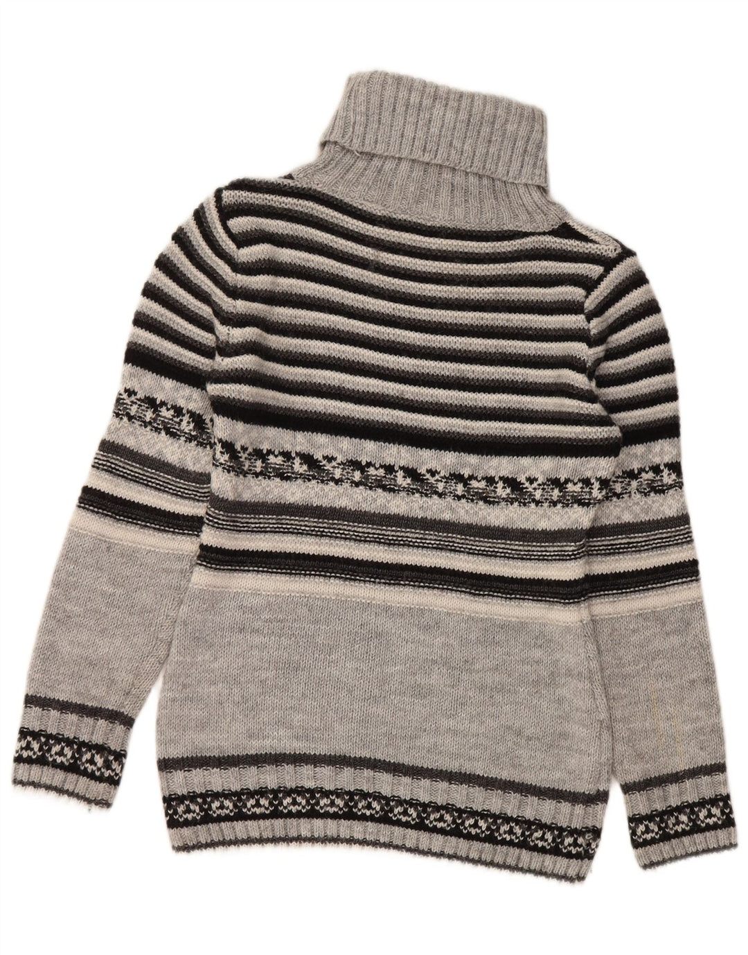 Suéter feminino vintage com gola redonda, uk 10 lã listrada cinza pequena