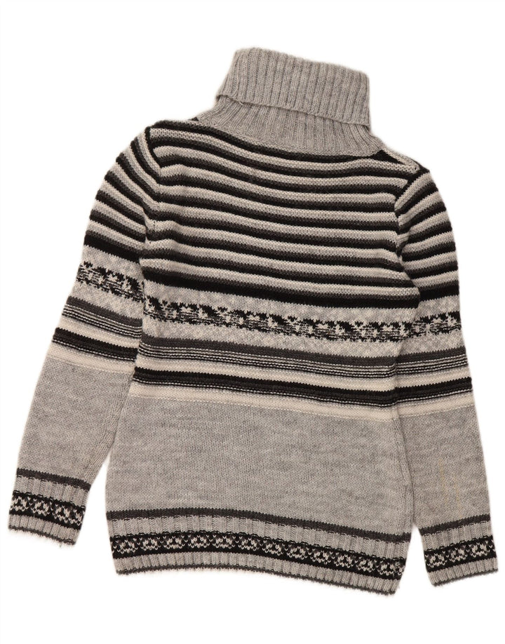Suéter feminino vintage com gola redonda, uk 10 lã listrada cinza pequena