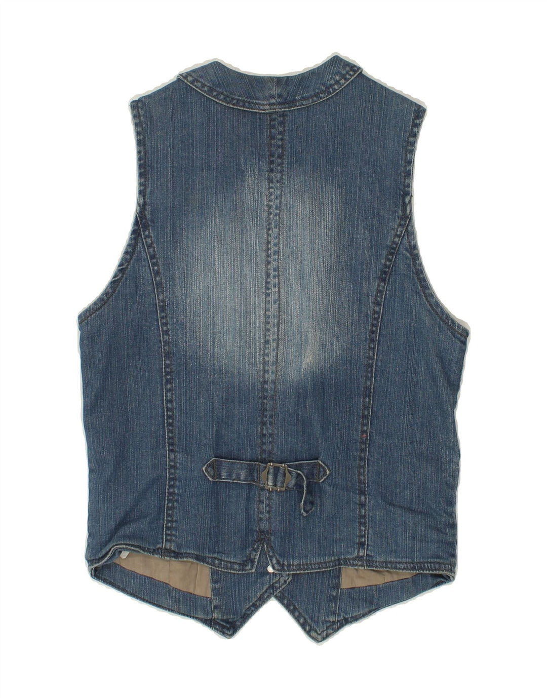 Colete jeans feminino VINTAGE Reino Unido 12 algodão azul médio