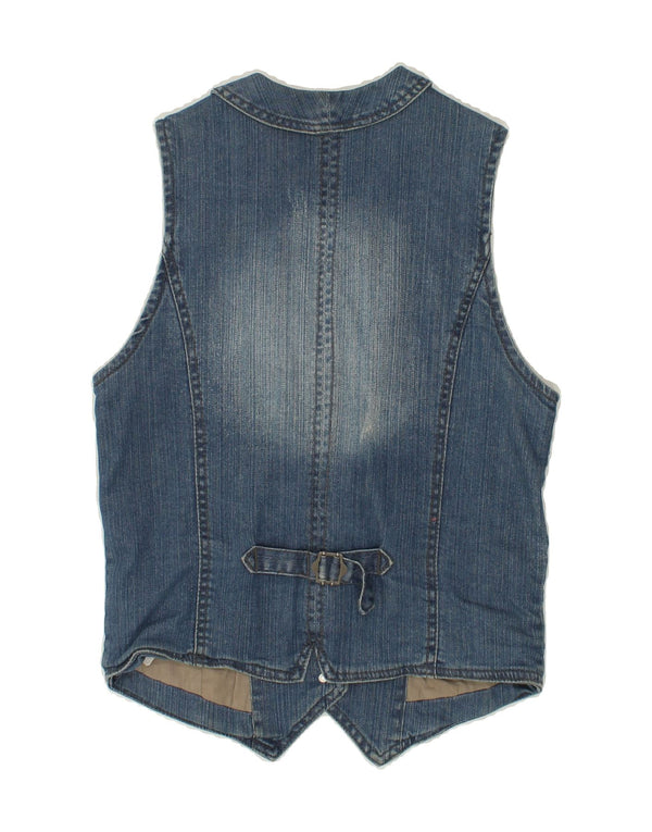 Colete jeans feminino VINTAGE Reino Unido 12 algodão azul médio