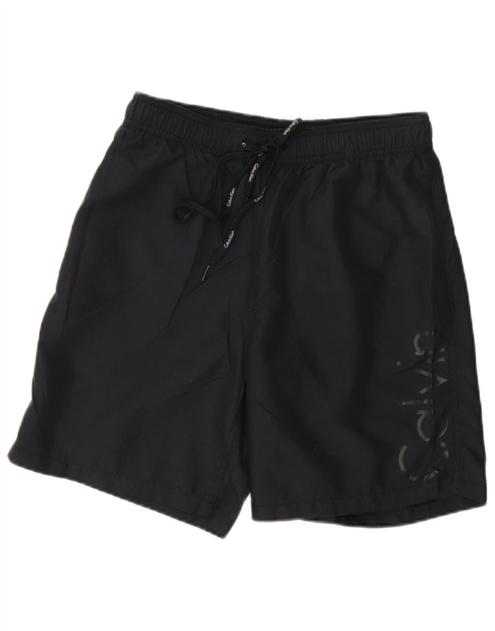 Shorts de natação masculino Calvin Klein gráfico médio preto poliéster