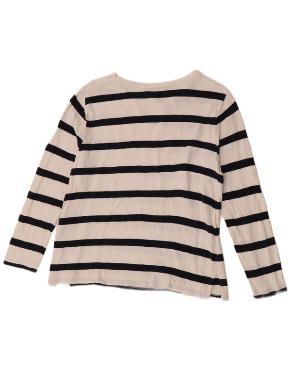 Top feminino Marks & Spencer manga comprida Reino Unido 12 algodão listrado branco médio