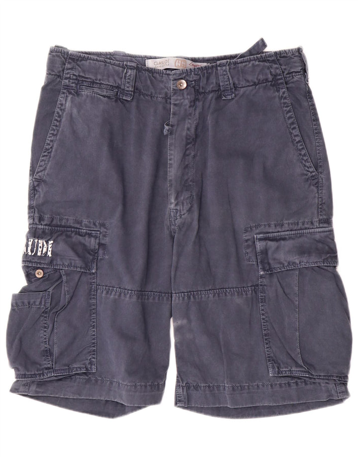 Gaudi Mens Graphic Cargo Shorts IT 50 Grande W34 Azul Marinho Algodão