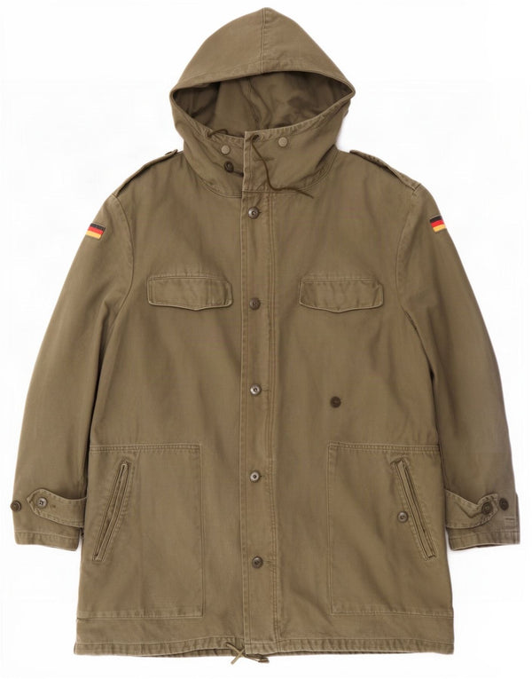 Jaqueta Parka Militar Vintage Masculina Alemanha com Capuz Reino Unido 38 Médio Cáqui