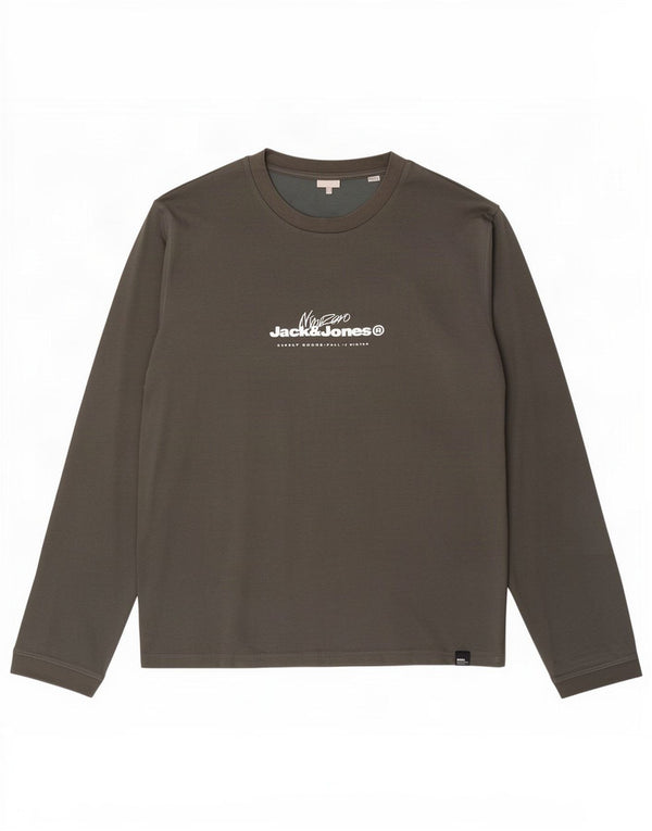 Jack & Jones Camiseta masculina gráfica manga comprida XL algodão verde
