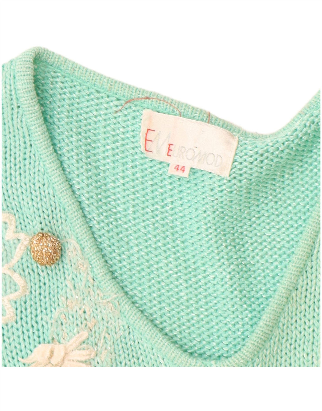 Suéter feminino vintage com decote em V IT 44 médio turquesa poliacrílico
