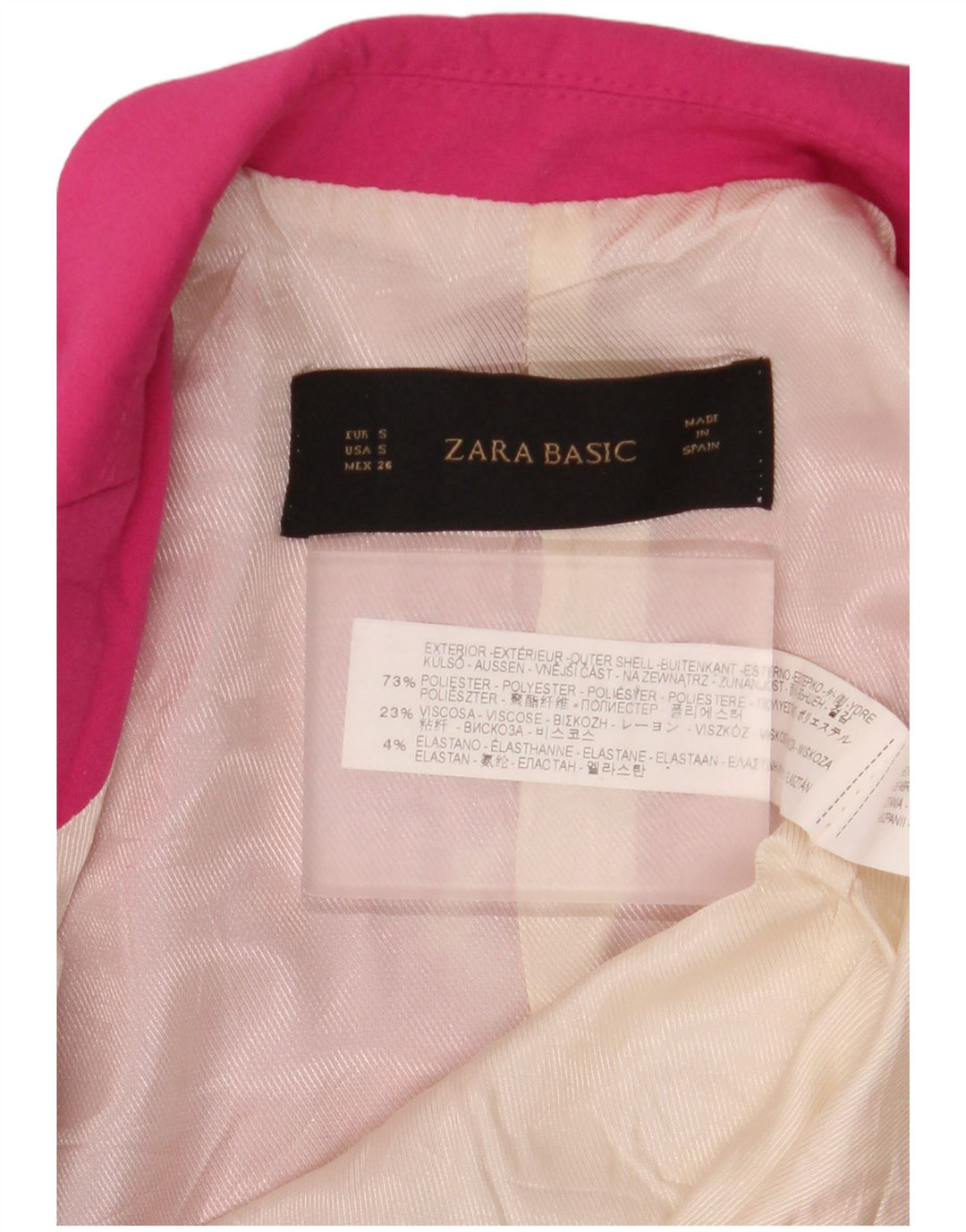 Jaqueta blazer feminina Zara com 1 botão UK 10 poliéster rosa pequeno