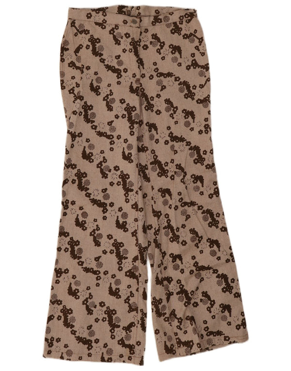 Calça casual feminina vintage com perna larga W30 L29 marrom floral