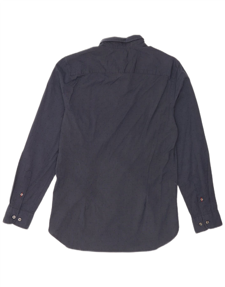 Camisa masculina Tommy Hilfiger Slim Fit médio algodão manchado azul marinho