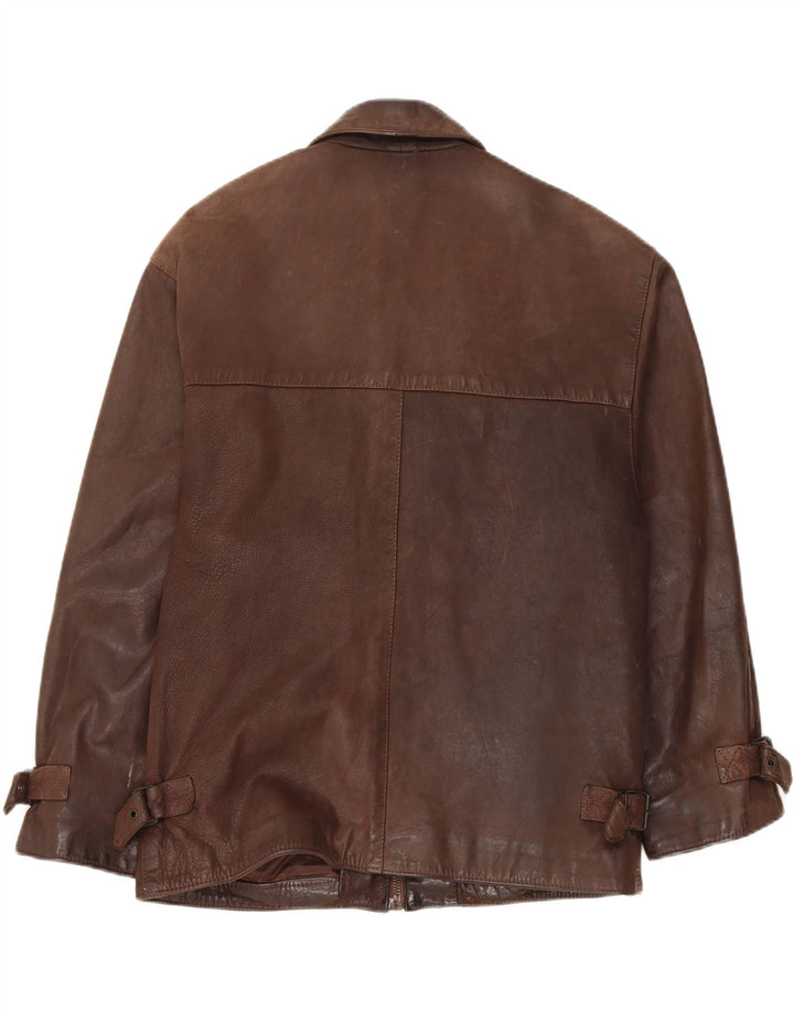 Jaqueta de couro masculina vintage UK 36 pequena marrom