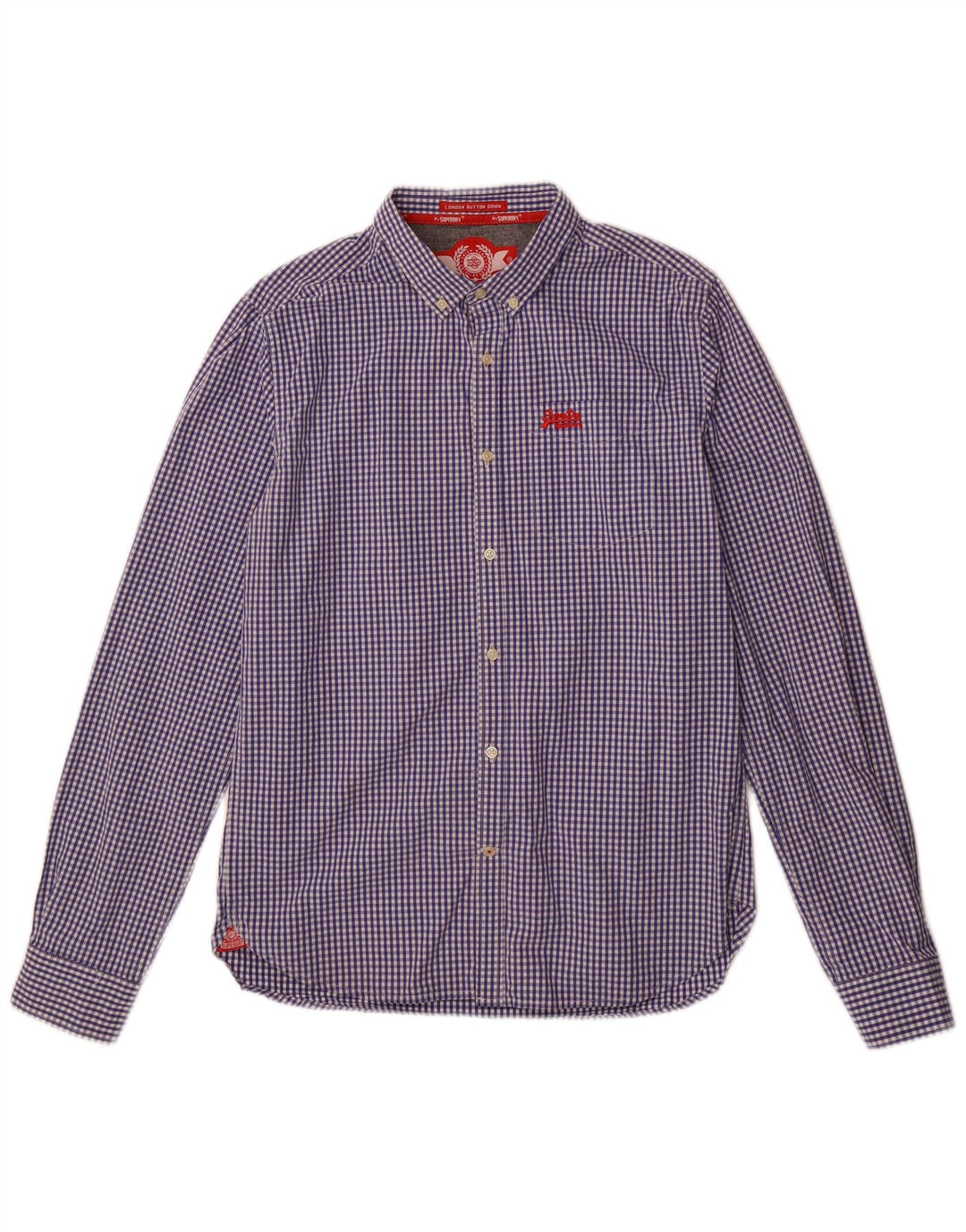 Camisa masculina SUPERDRY grande algodão guingão azul