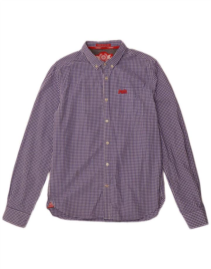 Camisa masculina SUPERDRY grande algodão guingão azul