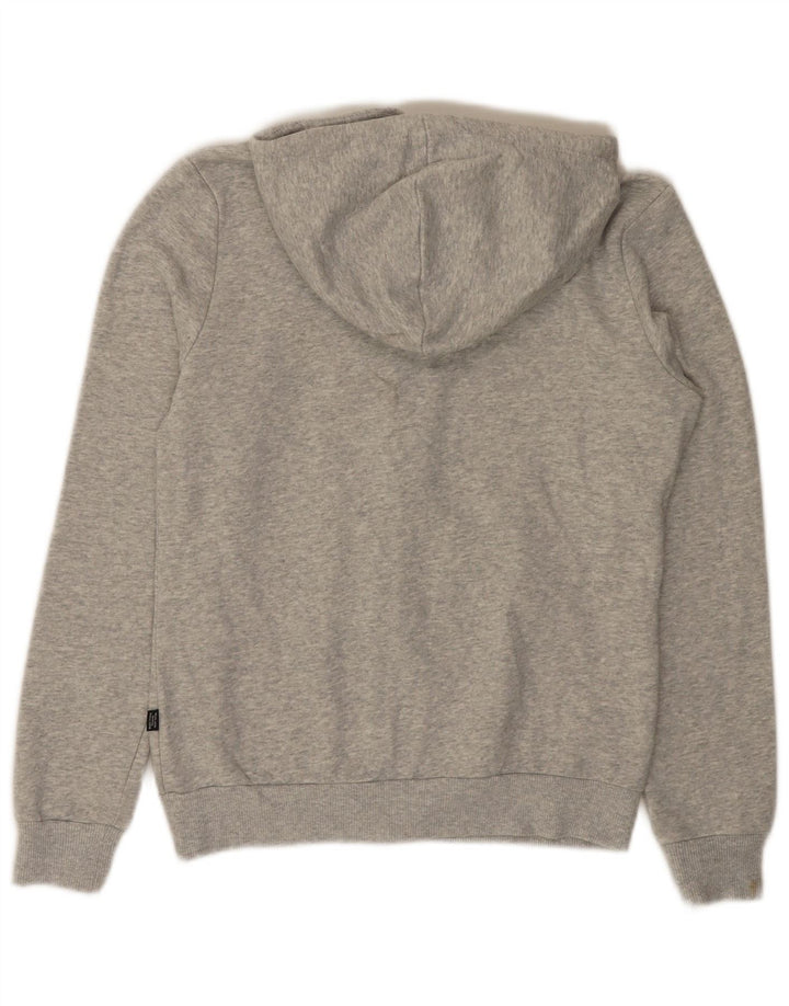 Suéter PUMA feminino com capuz e zíper UK 10 pequeno cinza manchado
