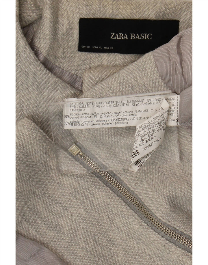 Jaqueta blazer feminina Zara com zíper completo Reino Unido 18 XL cinza espinha de peixe algodão