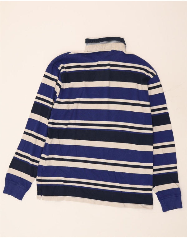 Camisa polo masculina de rugby de manga comprida da Gant XL azul marinho listrado de algodão