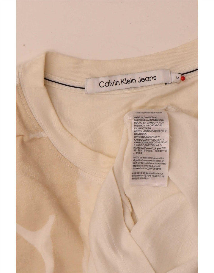 Calvin Klein Jeans Camiseta masculina gráfica top médio off white algodão