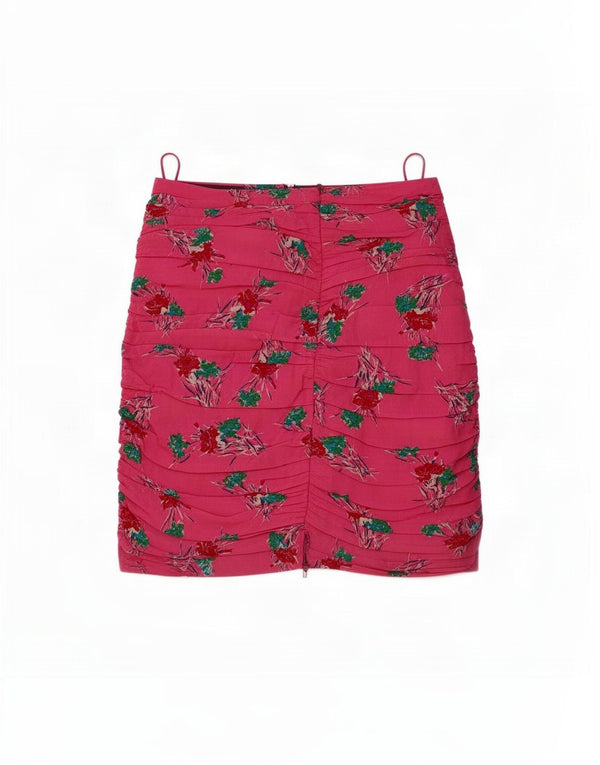Mini saia feminina Zara pequena W26 viscose floral rosa