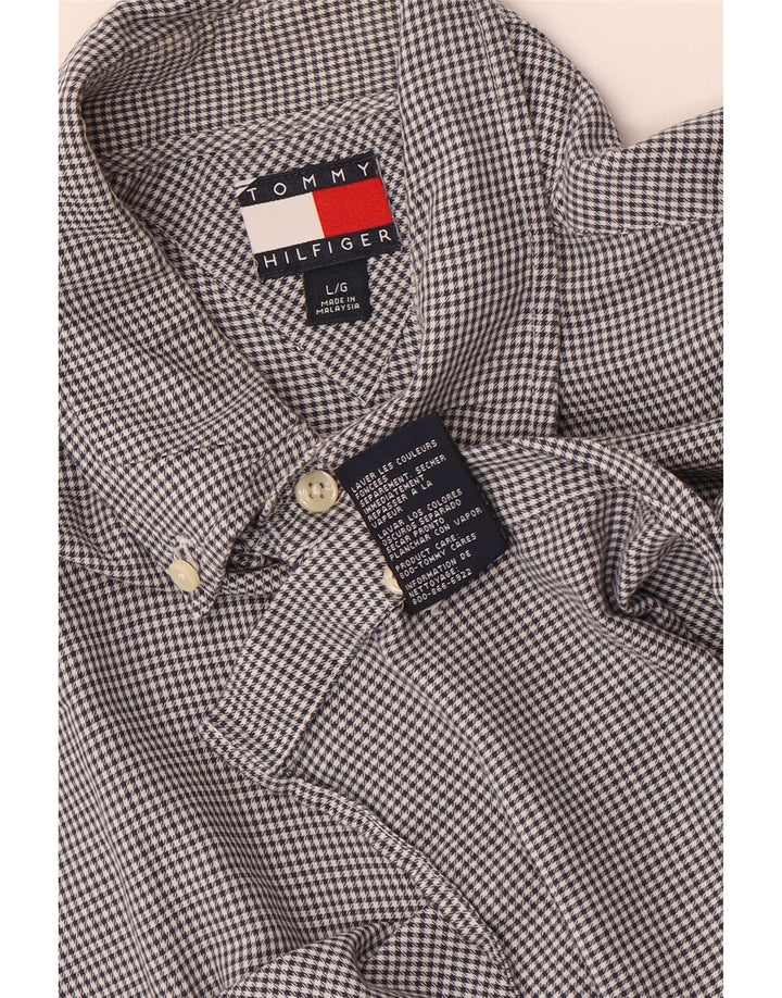 Camisa masculina Tommy Hilfiger grande cinza houndstooth algodão