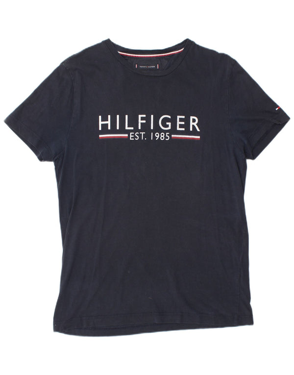 Tommy Hilfiger Camiseta masculina gráfica Top médio algodão azul marinho