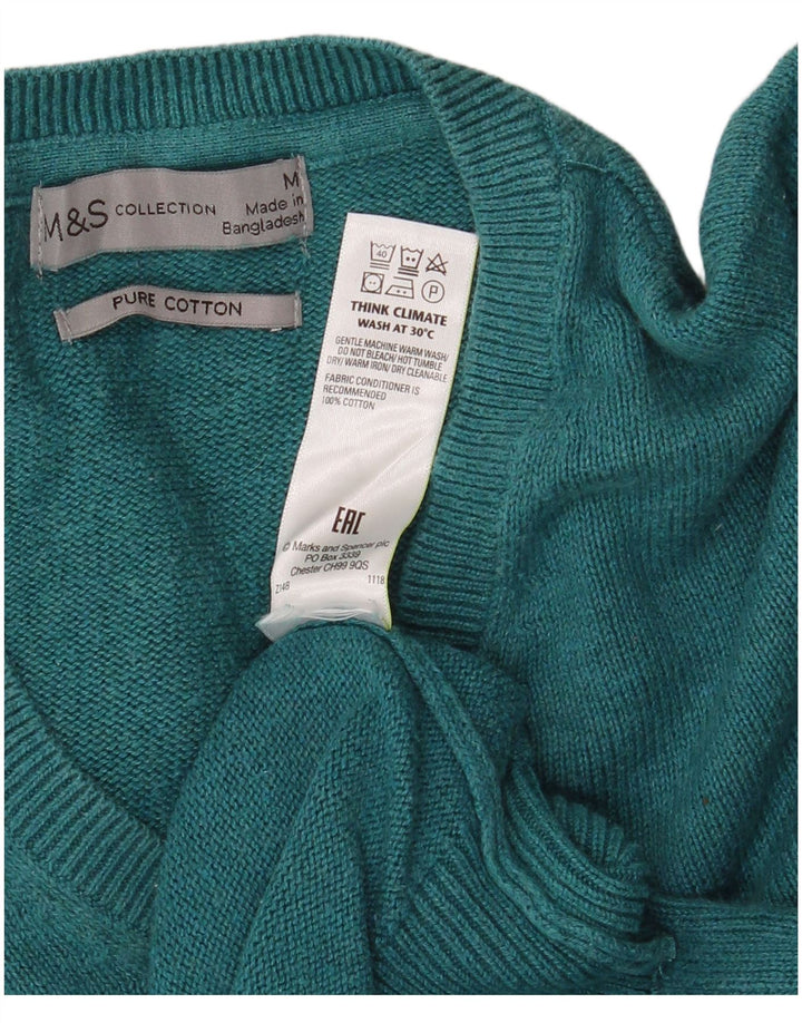 Suéter masculino Marks & Spencer com decote em V, algodão verde médio