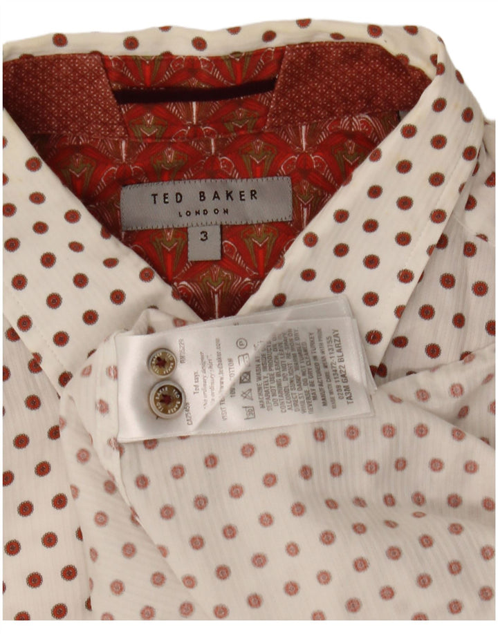Camisa masculina Ted Baker tamanho 3 algodão manchado branco médio